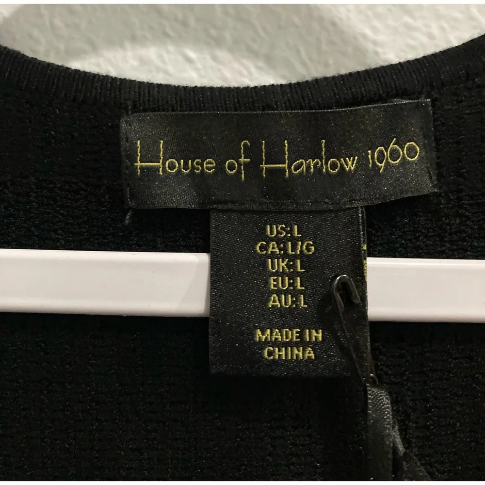 House Of Harlow Black Ribbed Feminine Mini Dress Neutral Contemporary Casual - Picture 6 of 9